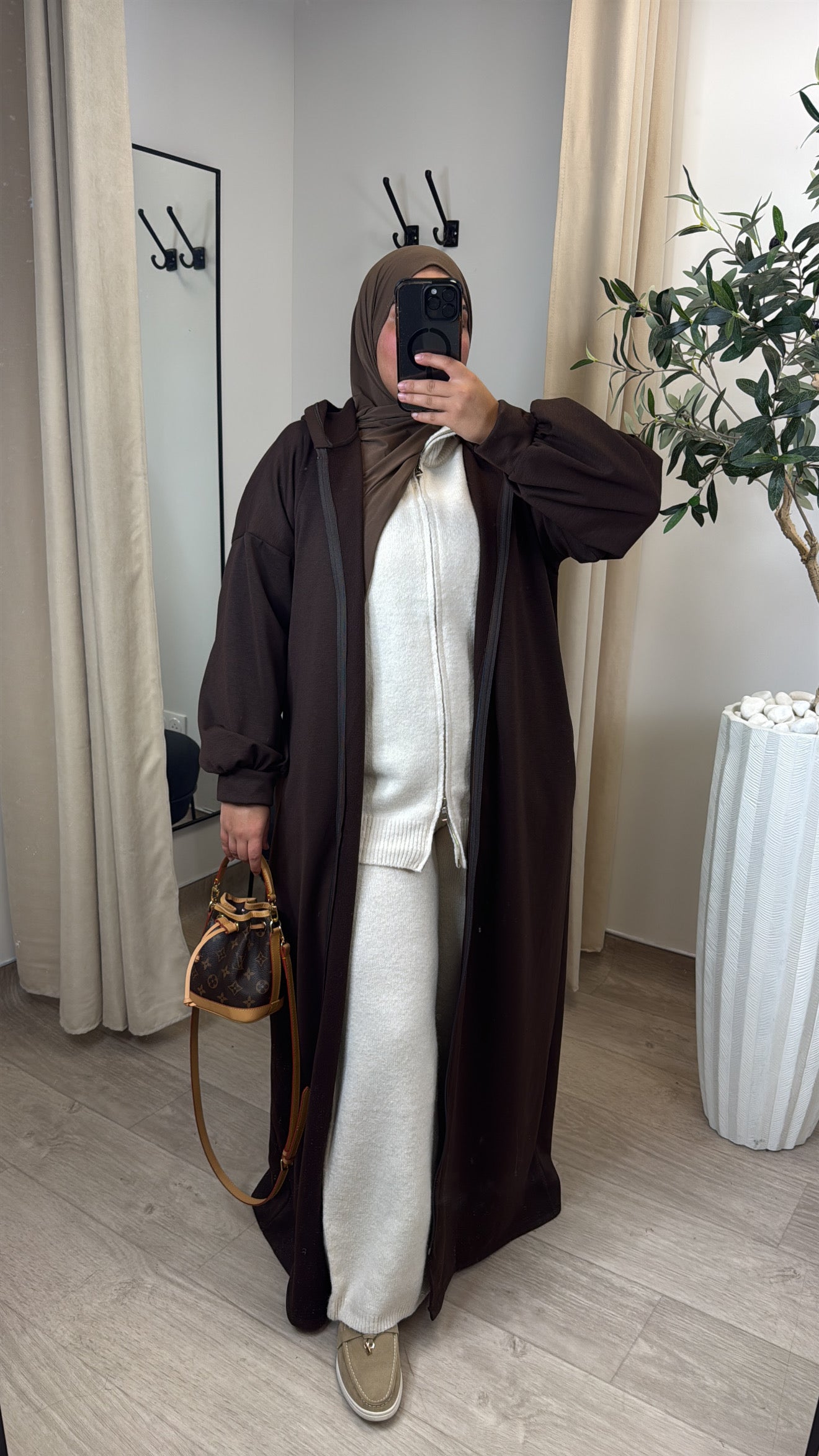 Gilet long à zip [ marron ]