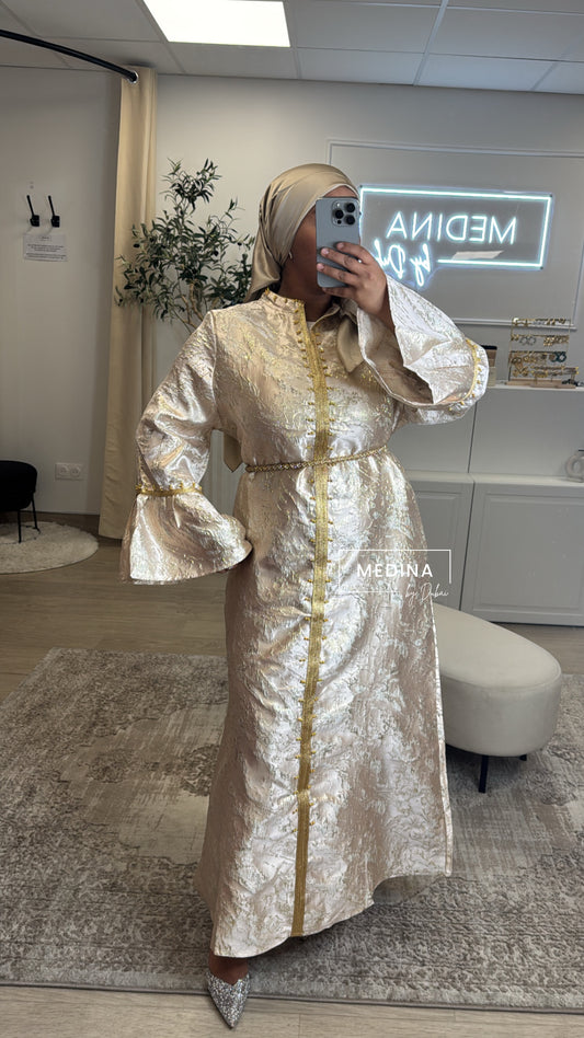 Abaya Premium tissu brocard [ crème ]