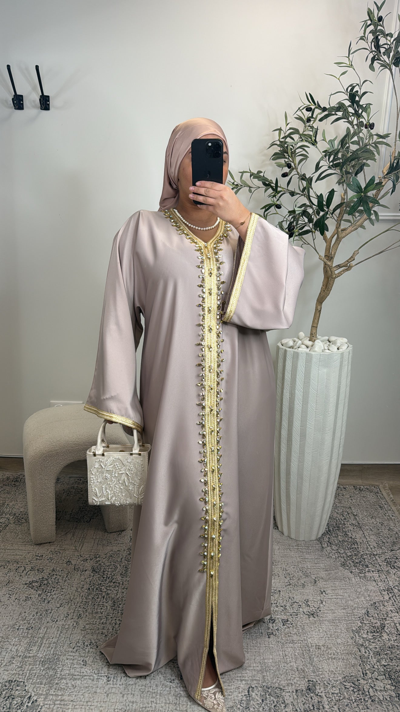 ABAYA PREMIUM NOUR [ TAUPE ET GOLD]