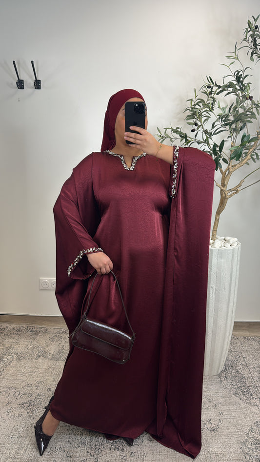 ABAYA FARASHA STRASS [ bordeau ]
