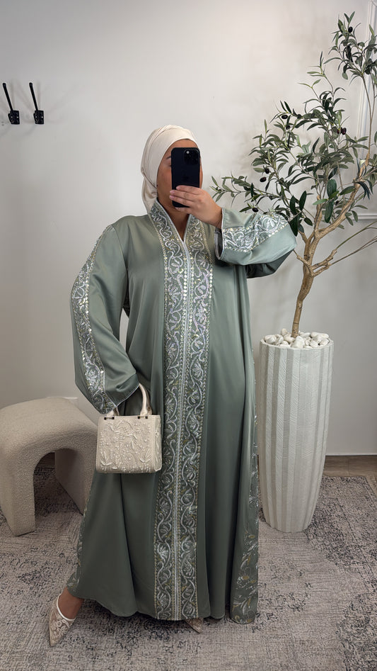 ABAYA BRODÉ FIL [ vert d’eau ]