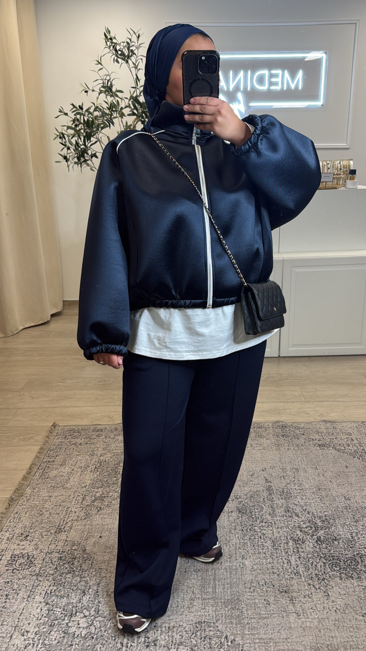 Veste satiné à zip [ marine ]