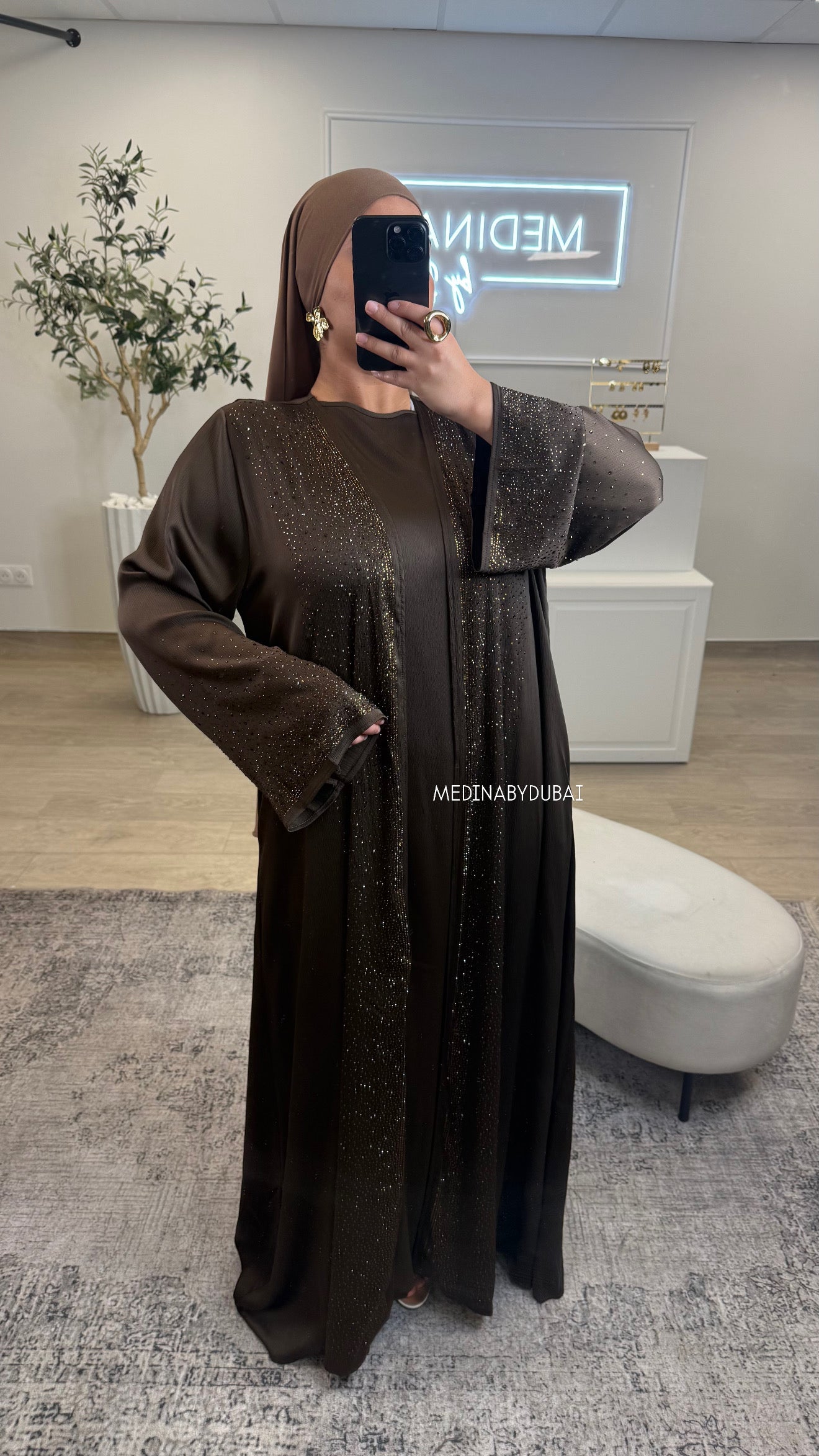 ENSEMBLE KIMONO ET SOUS ROBE PREMIUM À STRASS [ marron ]