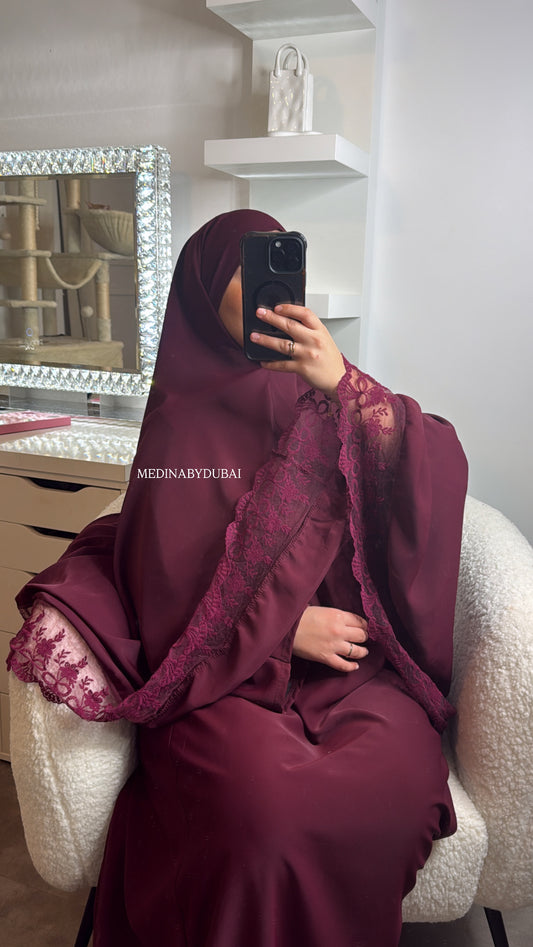 ABAYA KHIMAR DENTELLE [ bordeau ]