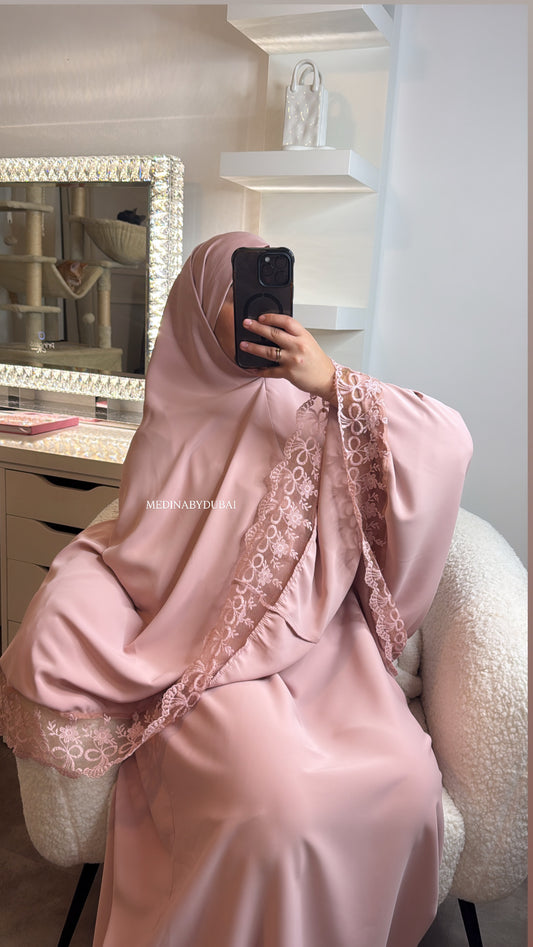 ABAYA KHIMARS DENTELLE [ PINK ]